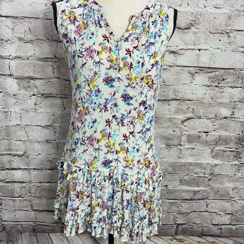 Dress I Love Ronson Women’s Sz L Long Dress Multicolored Sleeveless Ruffles Sk…